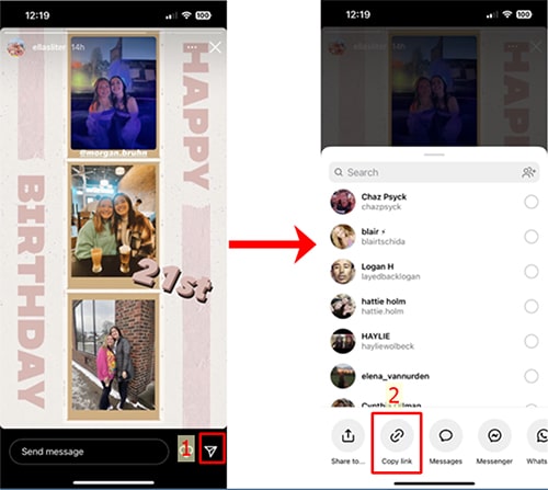 copy link in instagram app