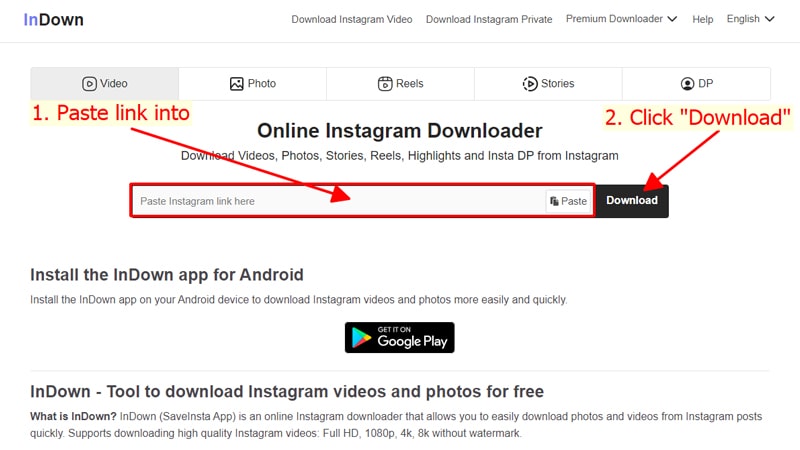paste link into indown